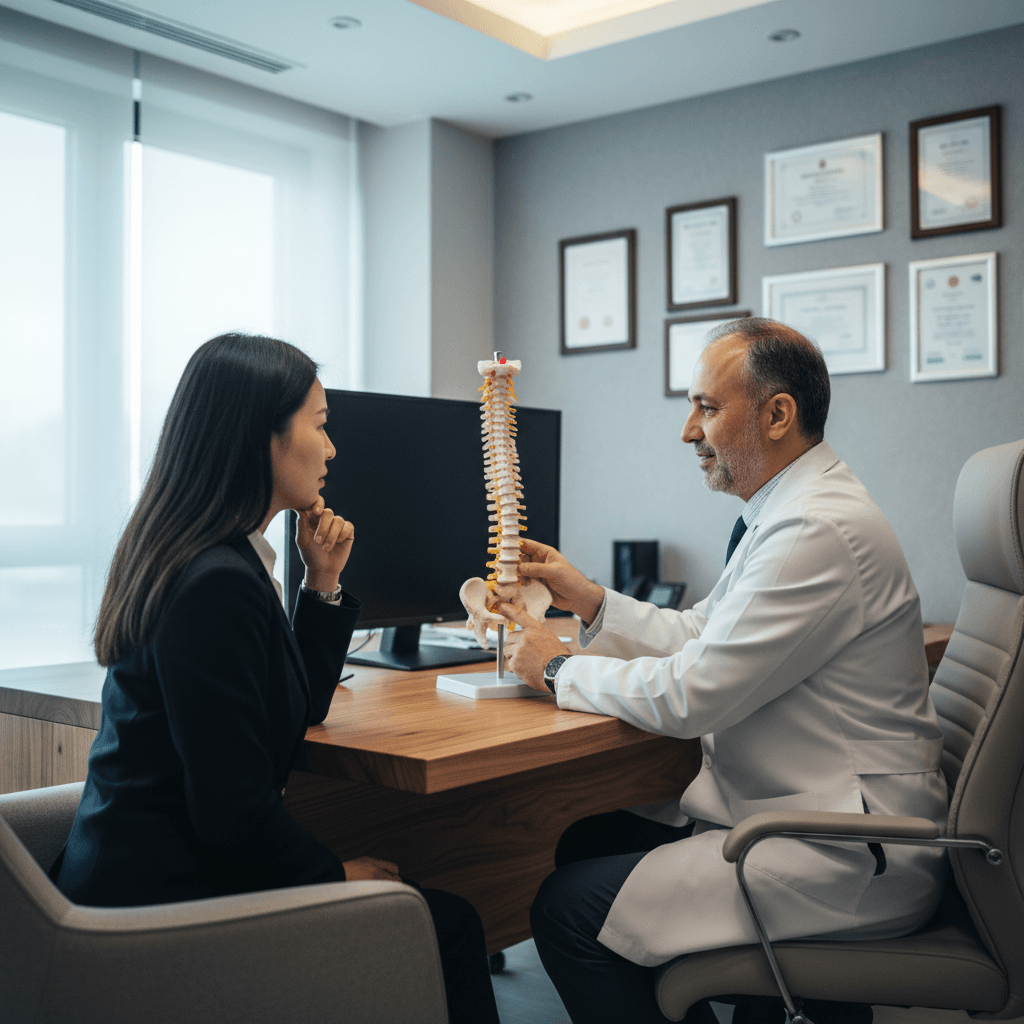 Consultation médicale préopératoire entre médecin turc et patient international dans clinique moderne