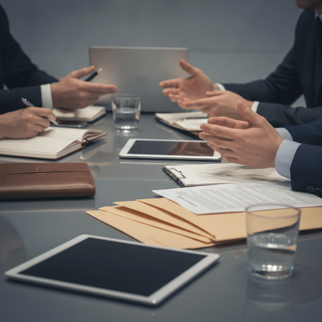 Réunion stratégique entre direction et responsable ADV pour cadrer un projet d'automatisation